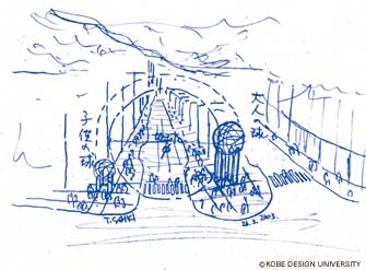 図15.モニュメント「出会いの門」のイメージスケッチ (齊木崇人、2003年3月)