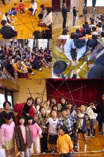 図29～33、バンブープロジェクト当日の櫨谷小学校の児童の様子 (写真:齊木、2003年11月)