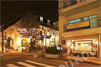 図3-1　調査地区の夜間景観写真と輝度測定ポイント(北野町)　北野町地区C