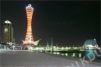 図3-5　調査地区の夜間景観写真と輝度測定ポイント(メリケンパーク)　メリケンパーク地区C