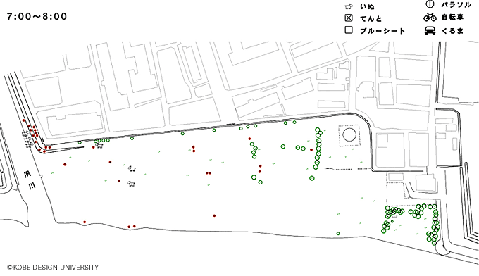 図6　浜の利用状況プロット図(7時から8時)