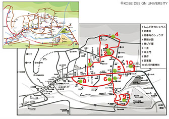 図3-1　調査地点(赤線：調査で歩いた場所)