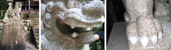 図4-7　白胡粉で塗られた狛犬の足爪・目・歯