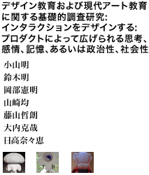 デザイン教育および現代アート教育に関する基礎的調査研究: インタラクションをデザインする: プロダクトによって広げられる思考、感情、記憶、あるいは政治性、社会性 