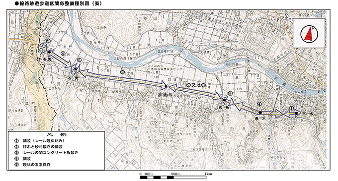 図12　線路跡遊歩道区間別整備種別図